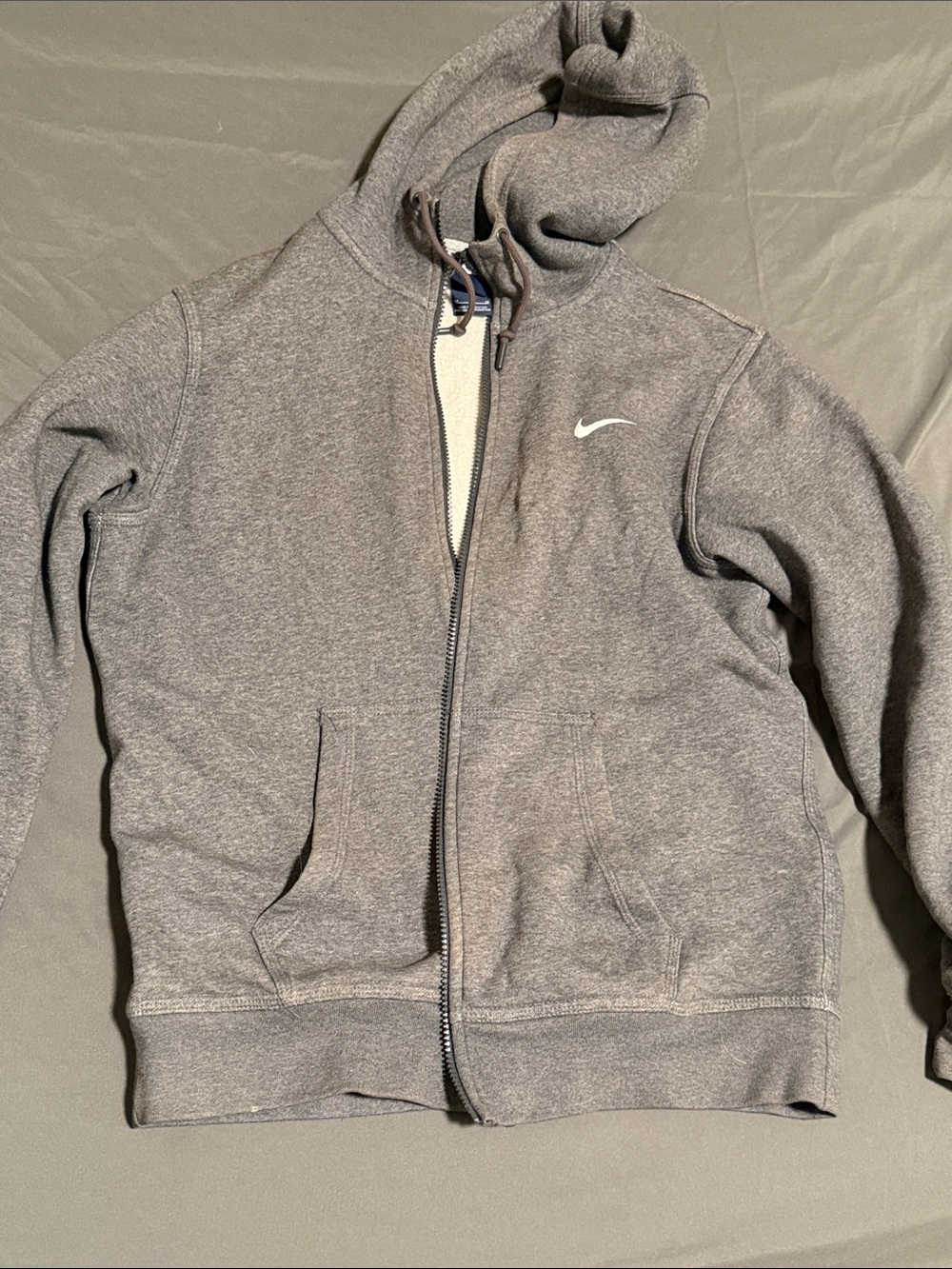 Nike Heather Gray Full-Zip Hooded Jacket with White Swoosh